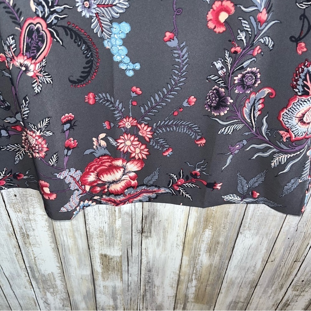 Loft Grey Floral Petite 3/4 Sleeve Pink Blue Mini Dress 6P - Picture 4 of 6